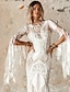Χαμηλού Κόστους Νυφικά Φορέματα-Παραλία / Προορισμός Ανοικτή Πλάτη Μπόχο Φορεματα για γαμο Τρομπέτα / Γοργόνα Λαιμόκοψη V Μακρυμάνικο Ουρά Δαντέλα Νυφικά φορέματα Με Μοτίβο 2024