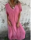 cheap Design Cotton &amp; Linen Dresses-Women&#039;s Casual Dress Maxi long Dress Basic Basic Daily V Neck Short Sleeve Summer Spring Pink Royal Blue Plain