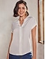 Недорогие Базовые плечевые изделия для женщин-Жен. Большие размеры Рубашка Блуза Шифон Полотняное плетение Повседневные Элегантный стиль Мода Классический С короткими рукавами V-образный вырез Черный