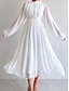 abordables vestidos sencillos-Mujer Vestido blanco vestido largo vestido largo Gasa Frunce Cita Elegante Ropa de calle Escote Chino Manga Larga Negro Blanco Rosa Color
