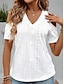preiswerte Basic-Damenoberteile-Hemd Bluse Öse oben Damen Weiß Glatt Ausgeschnitten Kalte Schulter Strasse Täglich Modisch V Ausschnitt Regular Fit S