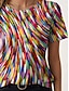 Недорогие Женские футболки-Жен. Футболка Праздники Цвет радуги С короткими рукавами Стиль Вырез под горло Лето