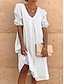 cheap Design Cotton &amp; Linen Dresses-Women&#039;s Casual Dress Cotton Linen Dress Midi Dress Ruched Basic Daily V Neck 3/4 Length Sleeve Summer Spring Black White Plain