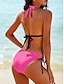 cheap Bikini Sets-Women&#039;s Swimwear Bikini 2 Piece Swimsuit Backless Halter Tie Back Plain V Neck Beach Wear Holiday Bathing Suits