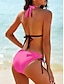 preiswerte Bikini-Sets-Damen Badeanzug Bikinis 2 Stück Bademode Rückenfrei Halfter Raffhalter Glatt V Ausschnitt Strandbekleidung Urlaub Badeanzüge