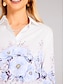 billige Bluser og skjorter til kvinner-Dame Skjorte Bluse Blomstret Ferie Knapp Trykt mønster Blå Langermet Daglig Fritid Skjortekrage Høst vinter