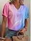 voordelige Dames T-shirts-Dames T-shirt Ombre Kleurgradatie Vakantie nappi Uitknippen Blozend Roze Korte mouw Stijlvol Neon en helder V-hals Zomer