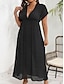 Χαμηλού Κόστους απλά φορέματα-Γυναικεία Καλοκαιρινό φόρεμα Άνοιγμα πίσω Ρούχα παραλίας Γιορτή Κοντομάνικο Μαύρο Χρώμα