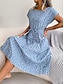 cheap Print Dresses-Women&#039;s Chiffon Casual Dress A Line Dress Floral Lace up Print Crew Neck Midi Dress Vacation Short Sleeve Summer