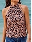 baratos T-Shirts de mulher-Mulheres Tops de verão Leopardo Cáqui Sem Manga Halter pescoço Primavera Verão