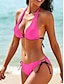 preiswerte Bikini-Sets-Damen Badeanzug Bikinis 2 Stück Bademode Rückenfrei Halfter Raffhalter Glatt V Ausschnitt Strandbekleidung Urlaub Badeanzüge