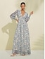 Χαμηλού Κόστους print casual φόρεμα-Φόρεμα σιφόν botanical floral v μάξι λαιμόκοψη