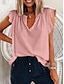 cheap Women&#039;s T-shirts-Women&#039;s T shirt Tee Plain Ruffle Casual Daily Fashion Modern Short Sleeve Split Neck White Summer