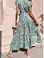 Χαμηλού Κόστους Print Φορέματα-Γυναικεία Καθημερινό φόρεμα Φόρεμα ριχτό από τη μέση και κάτω Φλοράλ Με Κορδόνια Στάμπα Λαιμόκοψη V Μακρύ Φόρεμα Μάξι Φόρεμα Κομψό στυλ street Μάξι Δρόμος Αργίες Κοντομάνικο Καλοκαίρι