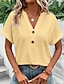 preiswerte Basic-Damenoberteile-Hemd Bluse Öse oben Damen Schwarz Weiß Gelb Glatt Taste Strasse Täglich Modisch V Ausschnitt Regular Fit S
