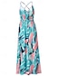 abordables Vestidos estampados-Mujer Vestido informal Vestido de una línea Floral Hoja Espalda al Aire Estampado Con Tirantes vestido largo vestido largo Tropical Hawaiano Vacaciones Sin Mangas Verano