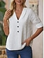 voordelige Basisshirts voor dames-Dames Overhemd Blouse Witte oogtops Bloemig nappi Casual Elegant Vintage Modieus Korte mouw Overhemdkraag Wit