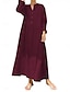 Χαμηλού Κόστους σχέδιο βαμβακερά &amp; λινά φορέματα-Γυναικεία Φόρεμα πουκαμίσα Καθημερινό φόρεμα Φόρεμα από βαμβακερό λινό Μακρύ φόρεμα Κουμπί Βασικό Καθημερινά Διχασμένος λαιμός Μακρυμάνικο Καλοκαίρι Άνοιξη Μαύρο Κρασί Σκέτο