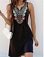 cheap Print Dresses-Women&#039;s Black Dress Shirt Dress Floral Print Notched Neck Midi Dress Vintage Ethnic Vacation Sleeveless Summer