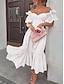 halpa yksinkertaiset mekot-Naisten Valkoinen mekko Midimekko Röyhelö Deitti Loma Katutyyli Seksikäs Olkaimeton Lyhythihainen Valkoinen Punastuvan vaaleanpunainen Harmaa Väri