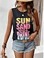 cheap Tank Tops &amp; Camis-Women&#039;s Tank Top Vest Letter Print Casual Vacation Tropical Fashion Sleeveless Crew Neck Black Summer