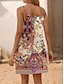 cheap Print Dresses-Women&#039;s Print V Neck Mini Dress Bohemia Date Sleeveless Summer