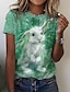 cheap Women&#039;s T-shirts-Women&#039;s T shirt Tee Animal Print Weekend Fashion Short Sleeve Round Neck Light Green Summer