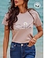 billige T-skjorter til kvinner-Dame T skjorte 100 % bomull Tusenfryd Bokstaver Trykt mønster Avslappet Helg Mote Grunnleggende Kortermet Crew-hals Rosa Sommer