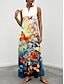 cheap Print Dresses-Women&#039;s Casual Dress Summer Color Block Print V Neck Maxi Holiday Vacation Short Sleeve Summer