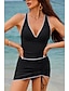 cheap Tankinis-Women&#039;s Two Piece Swimsuit Tankini V-Neck Halter Black Adjustable Ruched Summer Beachwear Bathing Suits