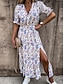 cheap Print Dresses-Women&#039;s Casual Dress A Line Dress Floral Split Print V Neck Long Dress Maxi Dress Vacation Short Sleeve Summer