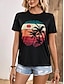 baratos T-Shirts de mulher-Mulheres Camiseta 100% Algodão Gráfico Imprimir Casual Final de semana Moda Havaiana Manga Curta Gola Redonda Preto Verão