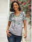 cheap Women&#039;s T-shirts-Women&#039;s T shirt Tee Floral Print Holiday Weekend Basic Short Sleeve V Neck Pink