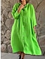 cheap Design Cotton &amp; Linen Dresses-Women&#039;s Shirt Dress Casual Dress Cotton Linen Dress Midi Dress Button Basic Daily Shirt Collar 3/4 Length Sleeve Summer Spring Black White Plain