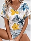baratos T-Shirts de mulher-Mulheres Camiseta Estampado Cashemere Diário Final de semana Imprimir Amarelo Manga Curta Moda Decote V Verão