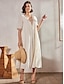 Χαμηλού Κόστους σχέδιο βαμβακερά &amp; λινά φορέματα-Γυναικεία Φόρεμα ριχτό από τη μέση και κάτω Μίντι φόρεμα Βαμβακερά λευκά είδη Κουρελού Τσέπη Βασικό Καθημερινά Λαιμόκοψη V Μισό μανίκι Καλοκαίρι Άνοιξη Φθινόπωρο Λευκό