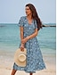 preiswerte Bedruckte Kleider-Damen Chiffon A Linie Kleid Ditsy Blumig Gestuft V Ausschnitt Maxidress Hawaiianisch Stilvoll Urlaub Kurzarm Sommer