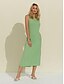 Недорогие повседневное платье-Женское льняное зеленое повседневное повседневное платье миди свободного кроя с боковыми разрезами