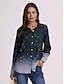 baratos Blusas e Camisas de mulher-Mulheres Camisa Social Blusa Cores Gradiente Botão Imprimir Casual Diário Básico Manga Longa Colarinho de Camisa Azul Primavera Outono