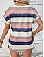 cheap Women&#039;s T-shirts-Women&#039;s T shirt Tee Striped Daily Vacation Print Batwing Sleeve Pink Short Sleeve Stylish Basic V Neck Summer