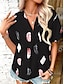 preiswerte Blusen und Hemden für Damen-Damen Hemd Bluse Feder Casual Bedruckt Schwarz Kurzarm Modisch Modern Hemdkragen Sommer