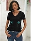 preiswerte T-Shirts für Damen-Damen T Shirt Katze 3D Täglich Wochenende Bedruckt Schwarz Kurzarm Basic V Ausschnitt