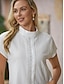 cheap Basic Women&#039;s Tops-Women&#039;s Shirt Blouse Turtleneck shirt Plain Casual White Short Sleeve Elegant Fashion Basic Standing Collar