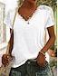 abordables Tops Basiques pour femmes-T shirt Tee Femme Blanche Vin Vert Véronèse Plein Dentelle Plein Air du quotidien Mode Col V Standard S