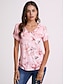 baratos T-Shirts de mulher-Mulheres Camiseta Camisa Henley Floral Botão Com Corte Imprimir Feriado Final de semana Básico Manga Curta Decote V Rosa