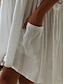 cheap Plain Dresses-Women&#039;s White Dress Mini Dress Button Pocket Vacation Beach Streetwear Basic V Neck 3/4 Length Sleeve Black White Color