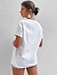 preiswerte Basic-Damenoberteile-Hemd leinenhemd Bluse Weiße Baumwollbluse Damen Weiß Glatt Taste Strasse Täglich Modisch V Ausschnitt Leinen Regular Fit S