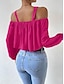 Недорогие Базовые плечевые изделия для женщин-Рубашка Блуза Жен. Розовый Полотняное плетение Холодный прием Для улицы Повседневные Мода С открытыми плечами Стандартный S