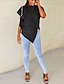 abordables Tops Basiques pour femmes-T shirt Tee Femme Noir Blanche Vin Plein Ruché Ourlet asymétrique Plein Air du quotidien Mode Col Rond Standard S