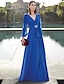 cheap Evening Dresses-A-Line Wedding Guest Dresses Elegant Dress Formal Wedding Guest Floor Length Long Sleeve V Neck Chiffon with Crystals Strappy 2024